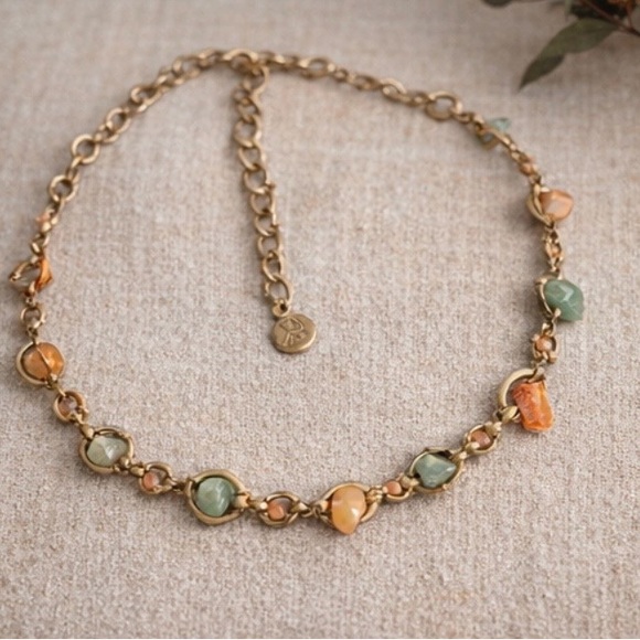 Earthy Gemstone Station Necklace ✨ Boho Artisan Natural Stone Look - Picture 3 of 6